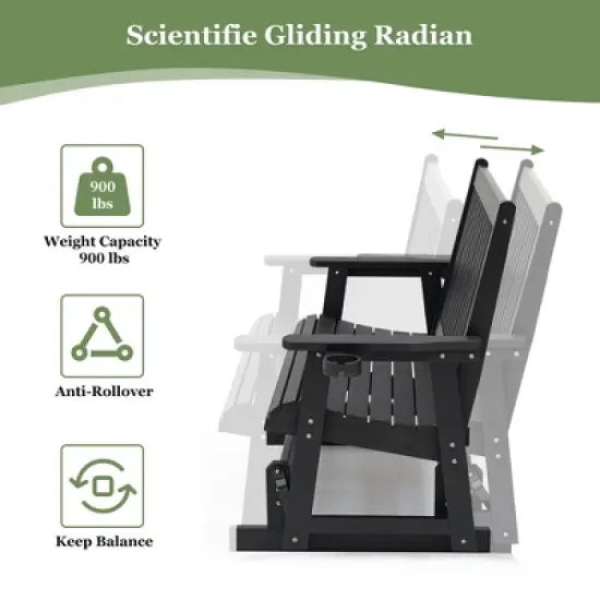 Fortune Candy Poly Lumber Patio Glider 2 Seater with Ergonomic Deep Seat, High Backrest, Cup Holders, for Outdoor Garden, Yard, or Deck image {6}