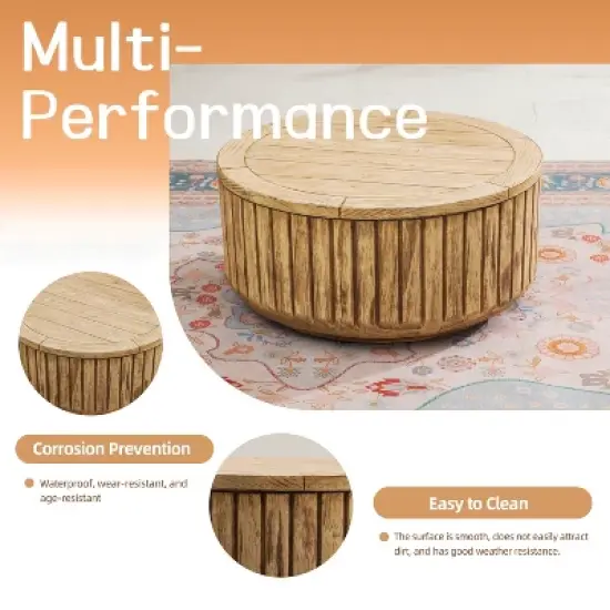 Moda Furnishings 27.9"W Outdoor Terrafab Faux Wood Round Coffee Table image {9}