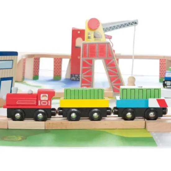 Hey! Play! Kids Deluxe Wooden Train Set with Play Mat image {4}