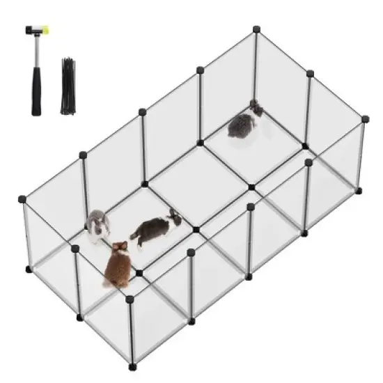 SONGMICS Pet Playpen with Floor, Small Animal Pen, Pet Fence Indoor, DIY Plastic Enclosure, 57.1 x 28.3 x 22.4 Inches, Clear image {8}