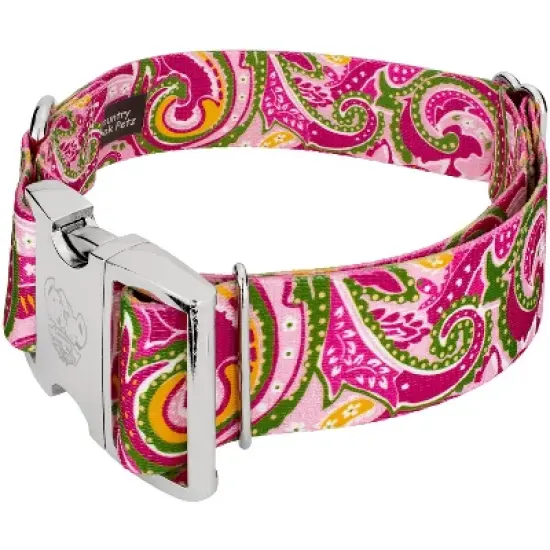 Country Brook Petz HossFit Jr Wide Premium Dog Collar - Paisley Collection (Pink Paisley, Medium) image {3}