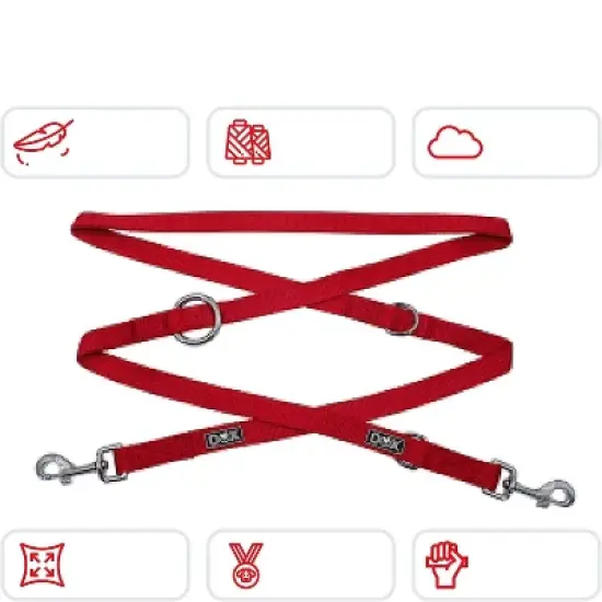 DDOXX 6.6 ft 3-Way Adjustable Nylon Small Dog Leash - Red image {2}