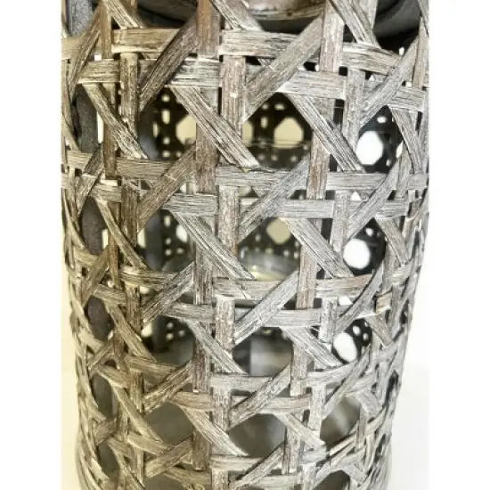 Essential Decor & Beyond 14.5&rdquo; Distressed Gray Bamboo Lantern With Handle image {6}