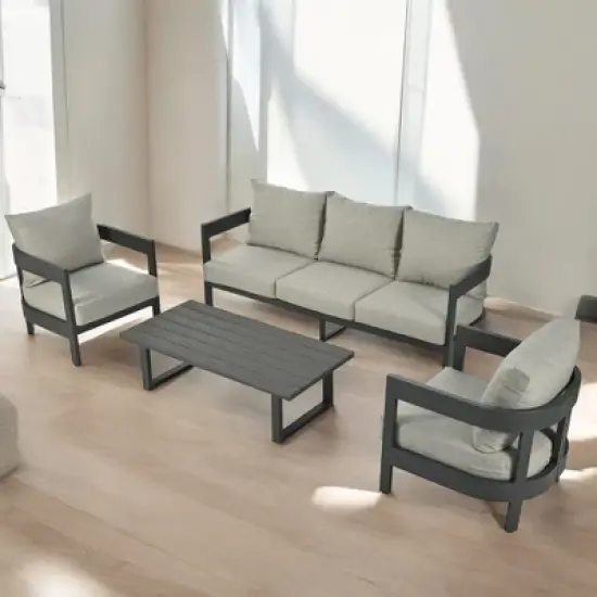 Mshliw Outdoor Seating Set with Cushions Patio Furniture Sets&ndash; Iron Chairs, Plastic Wood Table, Ideal for Patios, Gardens, and Poolside image {13}