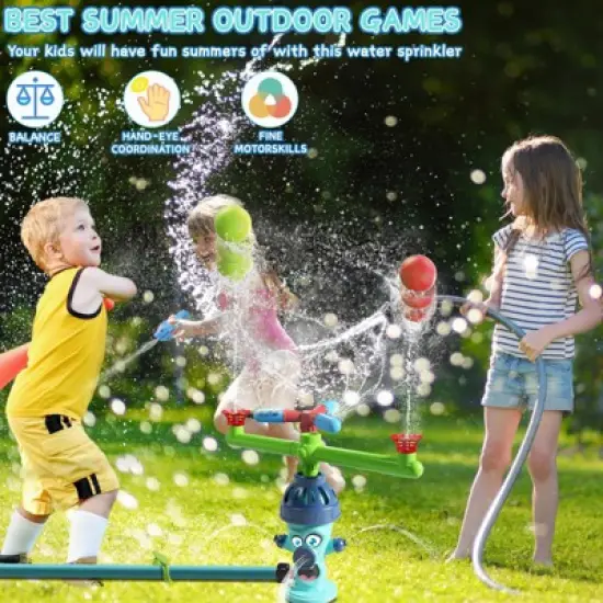 TITQWOP 4-in-1 Water Sprinkler Baseball Hydrant Toy for Kids, 360&deg; Rotating Hydrant Design with 4 Baseballs, Fun Tee Ball Game Set for Boys & Girls image {3}
