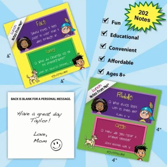 MyWish4U Back to School 2pk Kids' Lunch Box Notes, Facts and Funnies with Riddles and Giggles - 200 notes image {1}