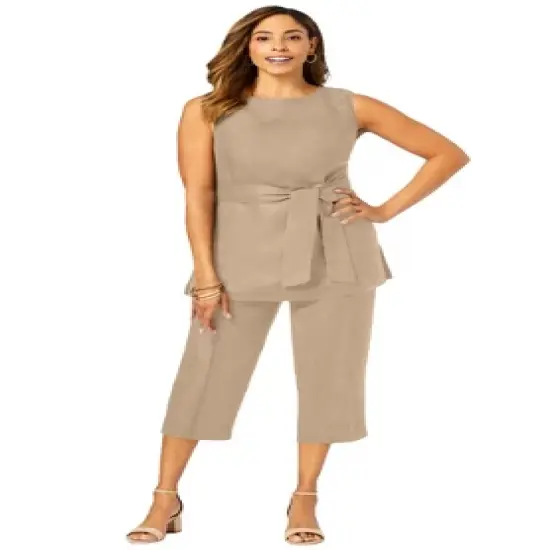 Jessica London Women&rsquo;s Plus Size Linen Blend Capri Set image {4}