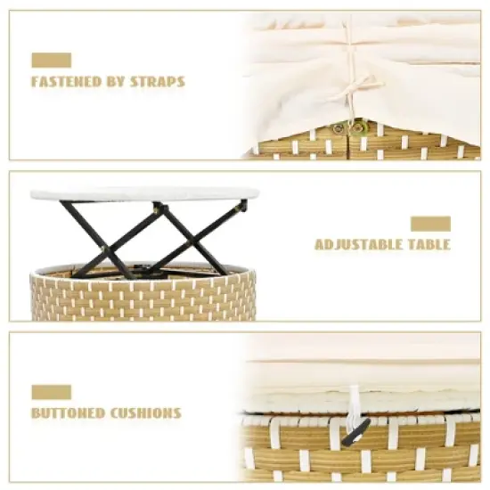 4-Pieces Outdoor Patio Rattan Round Daybed Sunbed with Retractable Canopy and Table image {8}