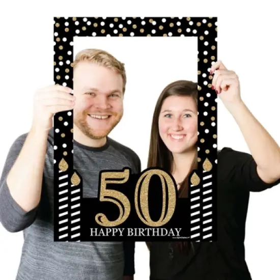 Big Dot of Happiness Adult 50th Birthday - Gold - Birthday Party Selfie Photo Booth Picture Frame & Props - Printed on Sturdy Material image {2}