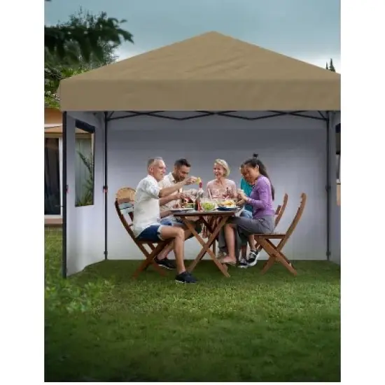 10x10 Pop Up Canopy with Removable 4 Sidewalls - Easy Up Camping Tent with One Button Push Setup for Deck, Garden, Sports, Beach, Party image {13}