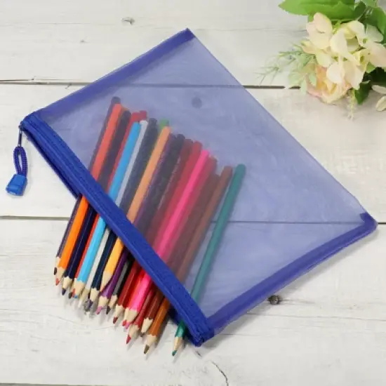 Unique Bargains Mesh Zipper A5 Nylon Pencil Case Storage Pockets 6 Pcs image {4}