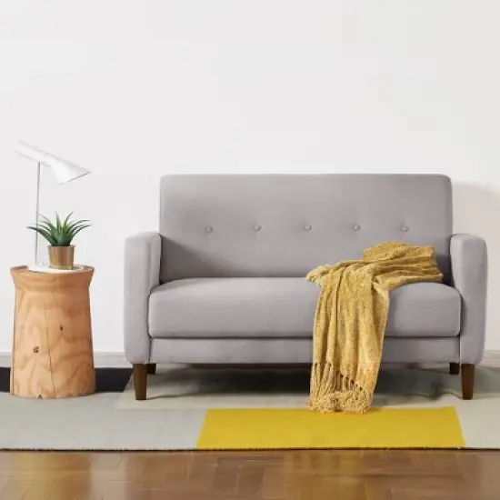 Adair Mid Century Modern Loveseat with Armrest Pockets Tufted Linen Fabric Light Gray - Mellow image {7}