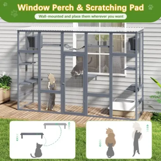 Sandinrayli Catio Outdoor Cat Enclosure Window, 104" Wooden Large Catio Outside Cattery with Sloped Waterproof Cover image {5}