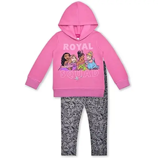 Disney Princess Girl's 2-Pack Royal Squad Graphic Pullover Sweatshirt and Patterned Legging Pants Set for toddler image {5}