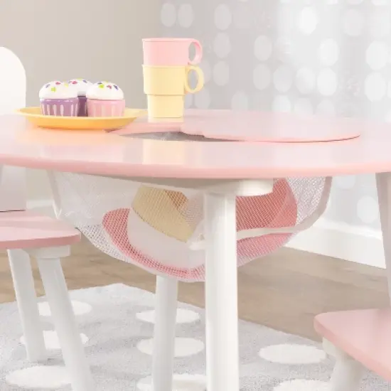 Round Storage Table and Chair Set White/Pink - KidKraft image {5}