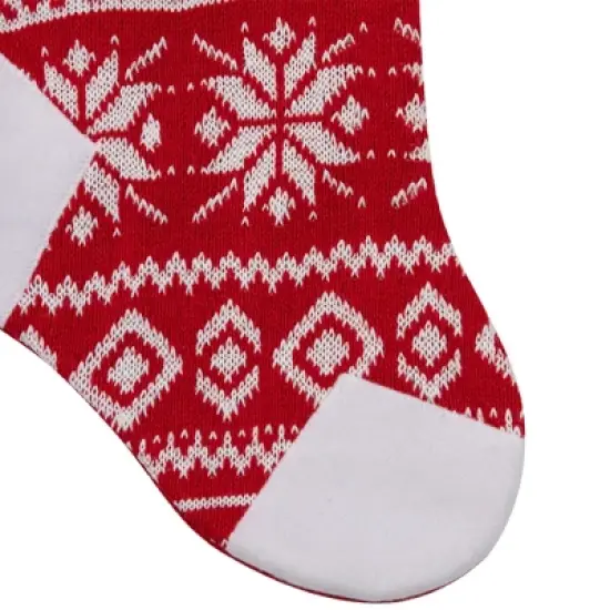 Northlight 21.5" Red and White Knitted Snowflake Christmas Stocking with Fleece Cuff image {4}