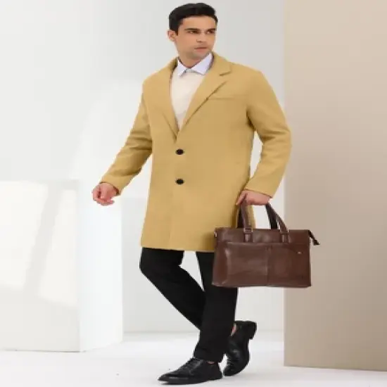 Lars Amadeus Men's Single Breasted Lapel Collar Mid-Length Solid Overcoat image {3}
