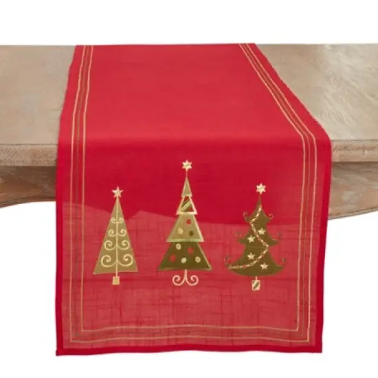 Saro Lifestyle Embroidered Christmas Tree Design Table Runner image {4}