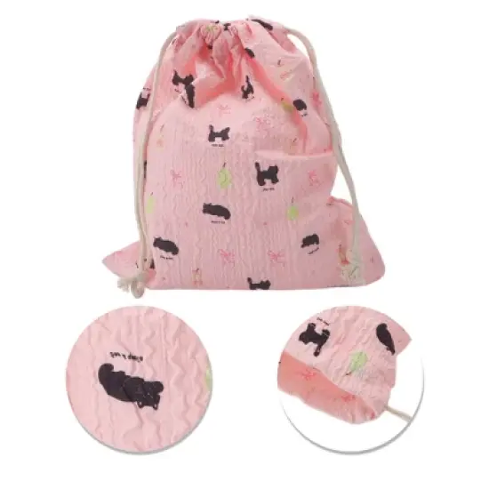Unique Bargains Black Cat Pear Drawstring Makeup Bag Pink 1 Pc image {3}