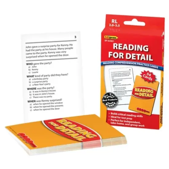 Edupress Reading for Detail Practice Cards Red Level, Levels 2.0-3.5 image {2}