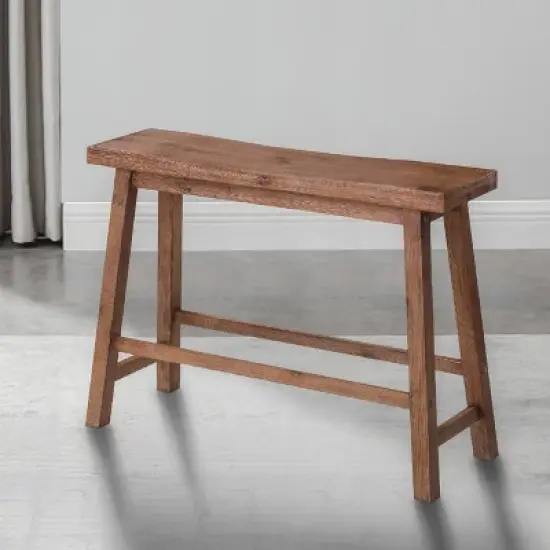 Saddle Seat Wooden Bench with Canted Frame Brown - Benzara image {7}
