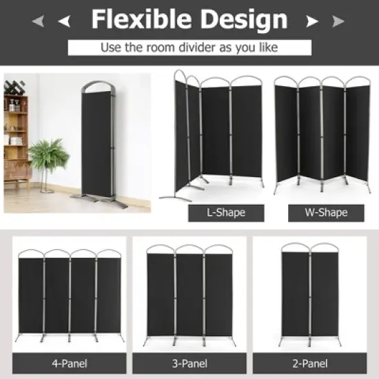Costway 4 Panels Folding Room Divider 6 Ft Tall Fabric Privacy Screen Black/Brown/Grey/White image {5}