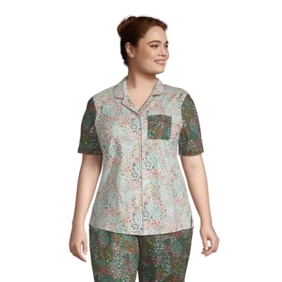 Lands' End Women's Short Sleeve Cotton Poplin Pajama Shirt image {3}