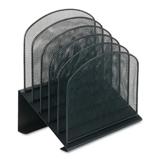 Safco Onyx Mesh Desk Organizer with Tiered Sections, 5 Sections, Letter to Legal Size Files, 11.25" x 7.25" x 12", Black image {2}