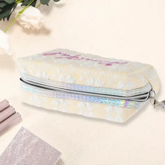 Unique Bargains Women Sequin Beautiful Makeup Bag Yellow White 1 Pc image {1}