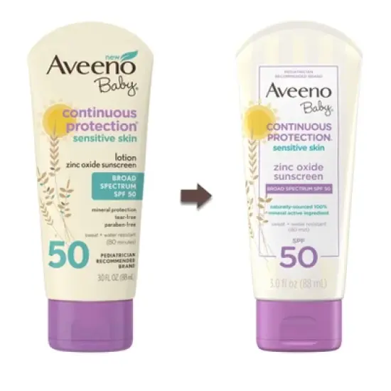 Aveeno Baby Continuous Protection Sensitive - Zinc Oxide with Broad Spectrum Skin Lotion Sunscreen - SPF 50 - 3 fl oz image {1}