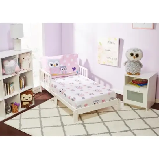Everyday Kids 4-Piece Toddler Bedding Set - Owls Design - Soft 100% Cotton Percale Comforter, Flat Sheet, Fitted Sheet & Pillowcase image {6}
