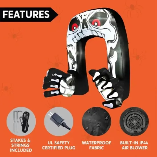 Joyfy 8 FT Tall Halloween Inflatable Outdoor Decoration, Giant Skeleton with Hands Grabbing Archway Inflatable for Halloween Yard Garden Lawn Decor image {3}