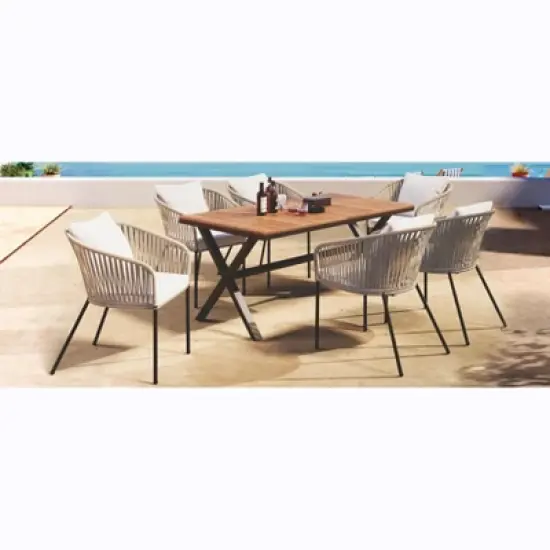7 Pieces Patio Dining Set, All-Weather Outdoor Furniture Set with Dining Table and Chairs, Metal Frame, for for Garden, Backyard, Beige image {8}