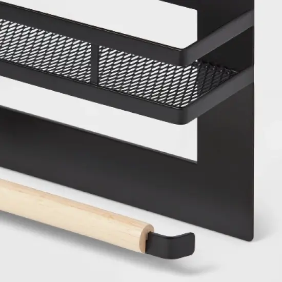 Metal Magnetic Side of Fridge Organizer with Mesh Shelf with Powder Coated Finish Black - Brightroom&trade; image {2}