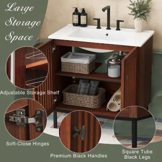 30" Vintage Bathroom Vanity with Ceramic Sink image {14}