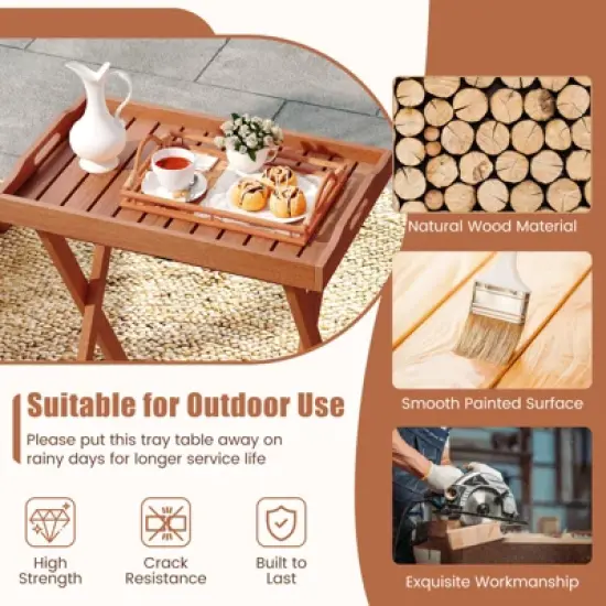 Tangkula Patio Solid Wood Tray Table w/ Removable Top Rectangular TV Tray Bistro Table image {5}