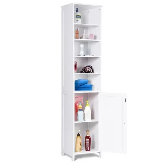 Costway 72''H Bathroom Tall Floor Storage Cabinet Shelving Display Grey\White image {4}
