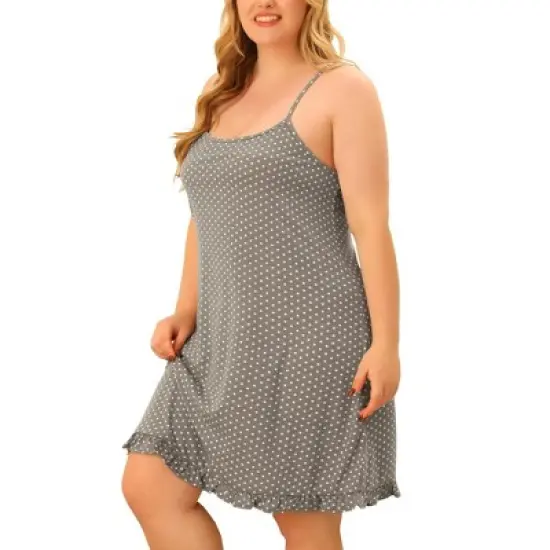 Agnes Orinda Women's Plus Size Comfort Ruffle Hem Polka Dots Sleeveless Nightgown image {9}