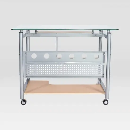 Rolling Computer Desk Glass/Silver - Techni Mobili image {6}