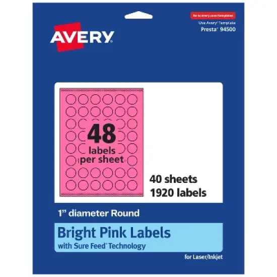 Avery Bright Pink Paper Labels, 1" Diameter Round image {9}