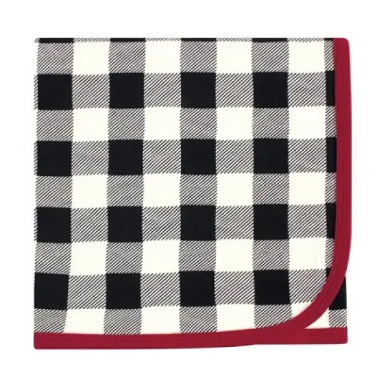 Touched by Nature Baby Boy Organic Cotton Swaddle Blanket and Headband or Cap, Black Plaid, One Size image {3}