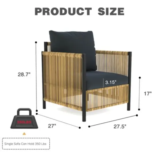 Maliang&nbsp;New Comming Outdoor Brown PE Wicker Sofa Set-2 Pieces Single Sofa with Gray Cushion image {2}