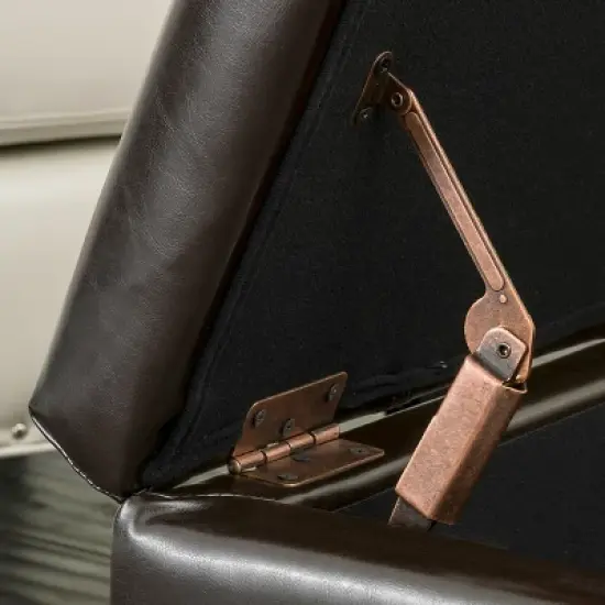 Merrill Double Opening Leather Storage Ottoman - Chocolate Brown - Christopher Knight Home image {3}