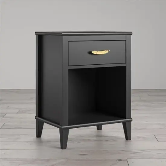 Little Seeds Monarch Hill Hawken Nightstand with Gold Feather Drawer Pull, Black image {1}