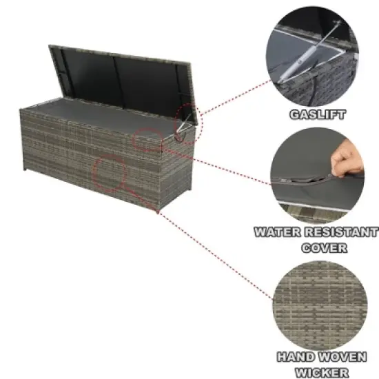 WELLFOR 113 gal Rattan Patio Deck Box Gray image {6}