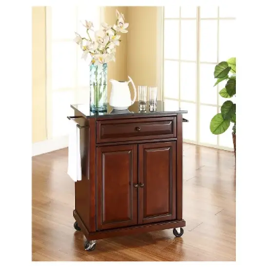 Solid Black Granite Top Portable Kitchen Cart/Island - Crosley image {2}