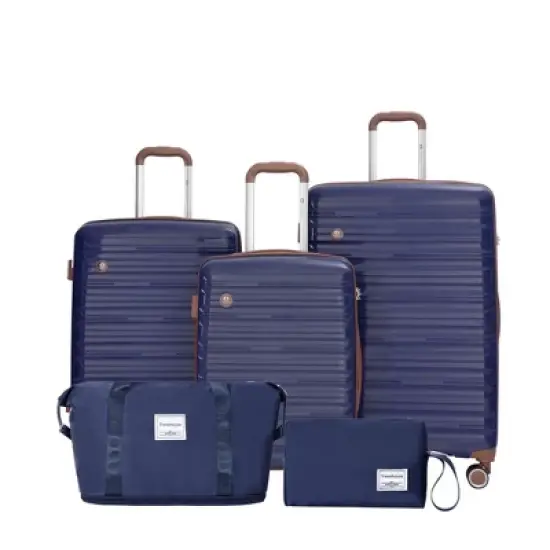 NAYSAYE Luggage 5 Piece Set with Travel Bag and Toiletry Bag TSA Lock Spinner Wheels for Travel, Blue, 18.7"*11.22"*29.13" image {5}