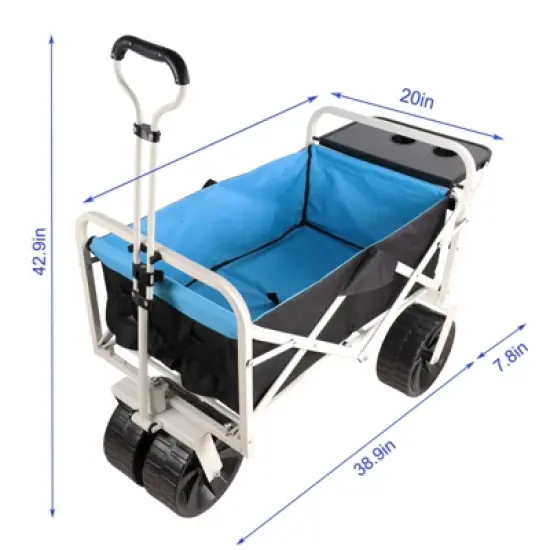 DSVIMOY Portable Folding Beach Wagons with Wheels, Portable Carts with Adjustable Handle, Blue & Black, 46.7"*20"*49.2" image {2}