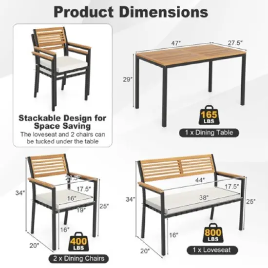 Costway 4 PCS Patio Furniture Set with Acacia Wood & Metal Frame Umbrella 1 table image {2}