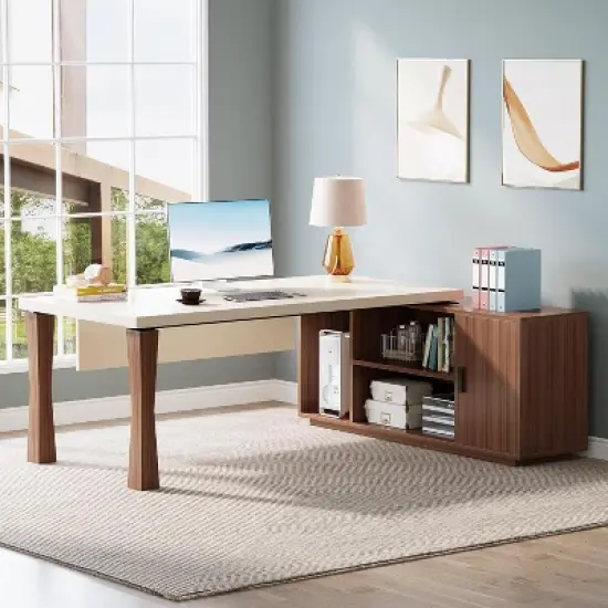 Tribesigns L-Shaped Computer Desk with Cabinet image {3}